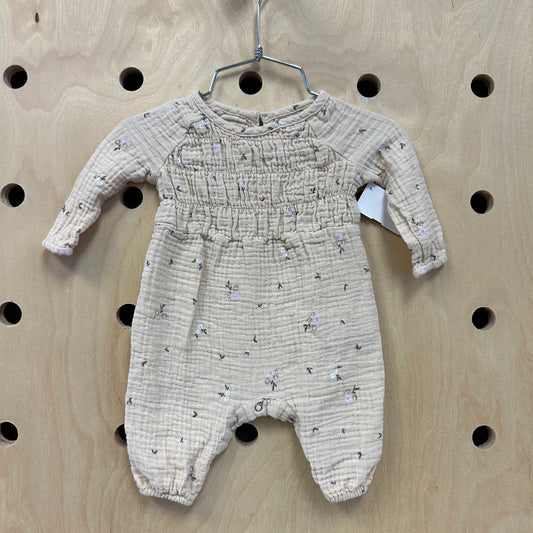 Beige Floral Gauze Romper