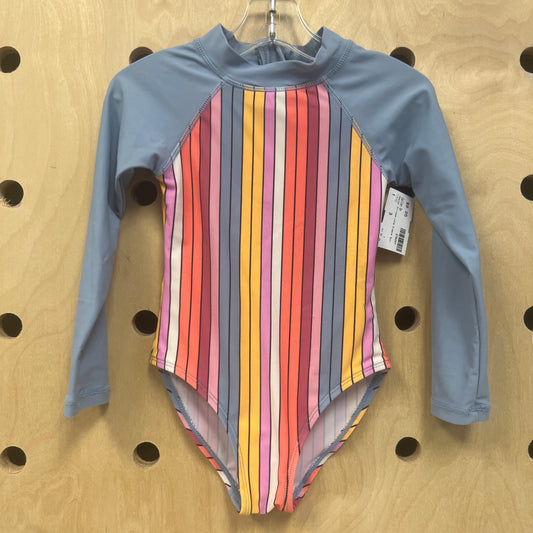 Pastel Striped Long Sleeve Swimsuit