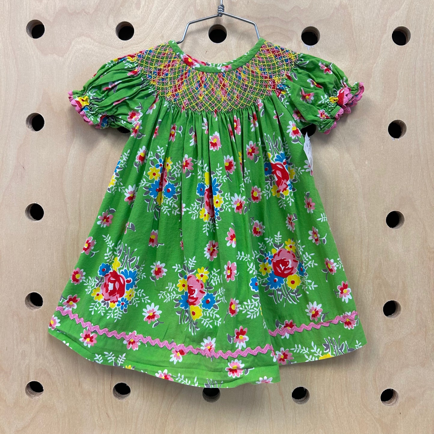 Green Floral Smocked Dress