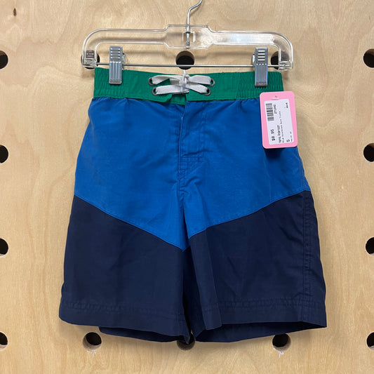 Blue Colorblock Swim Trunks