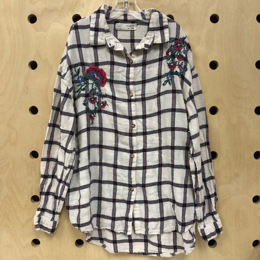 Cream Embroidered Floral Flannel