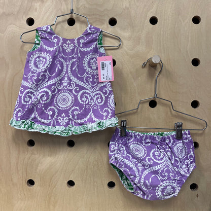 Purple & Green Demask Reversible Outfit