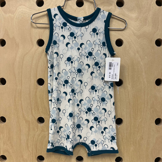 Blue & White Tree Bamboo Romper