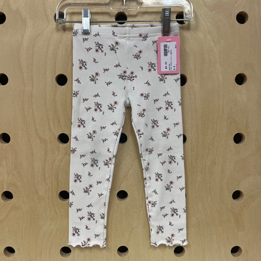 Cream Ribbed Floral Leggings