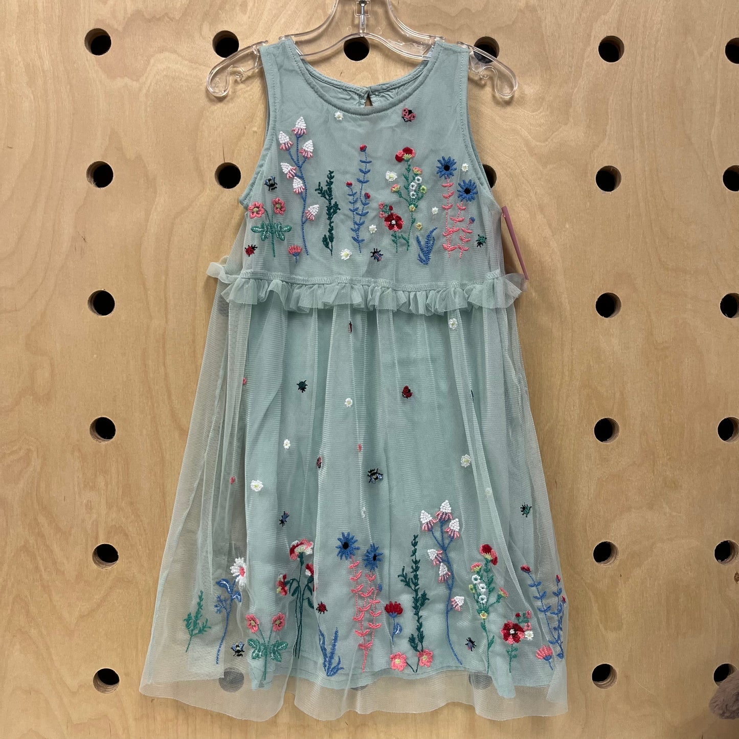 Blue Tulle Emboidered Floral Dress