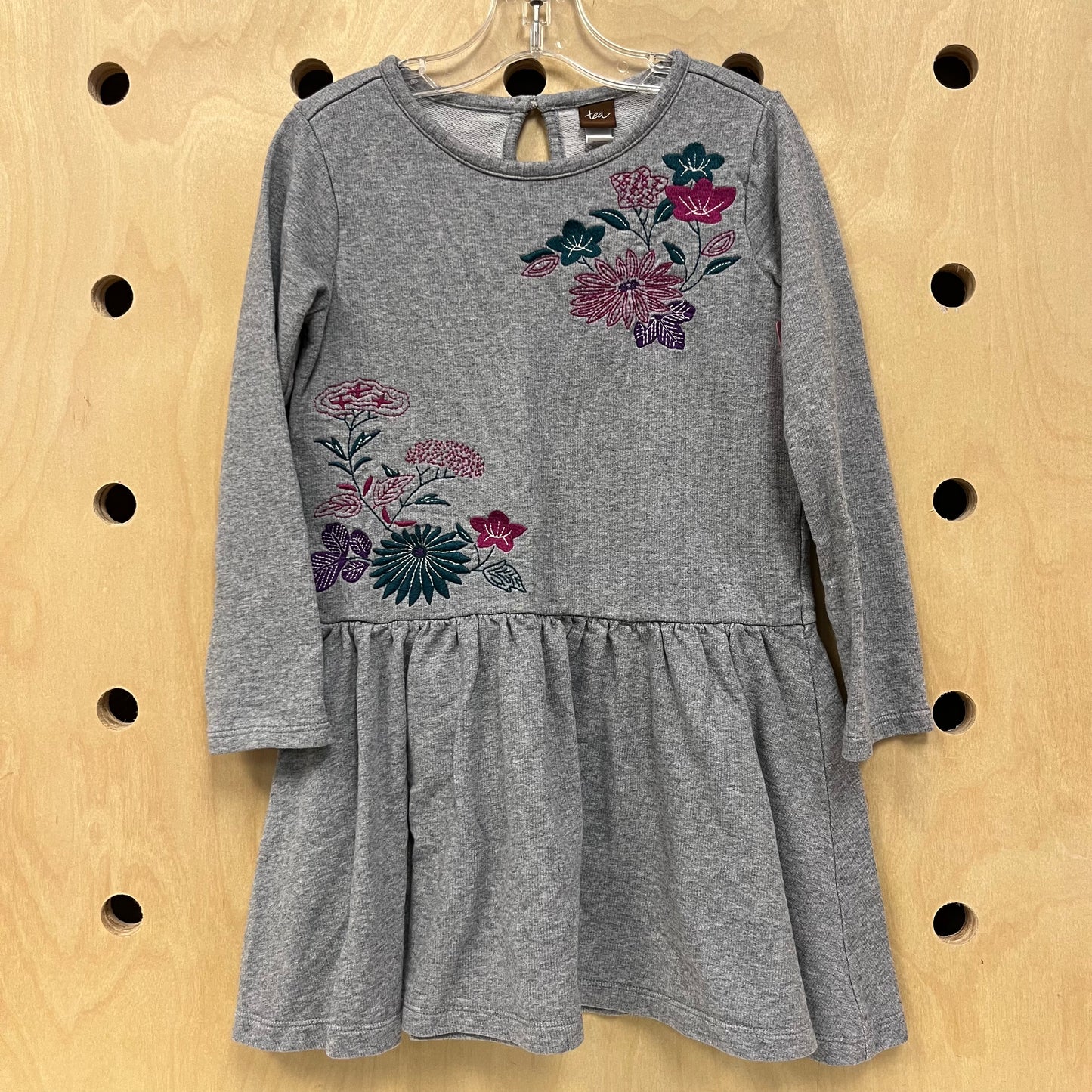 Grey Embroidered Floral Dress
