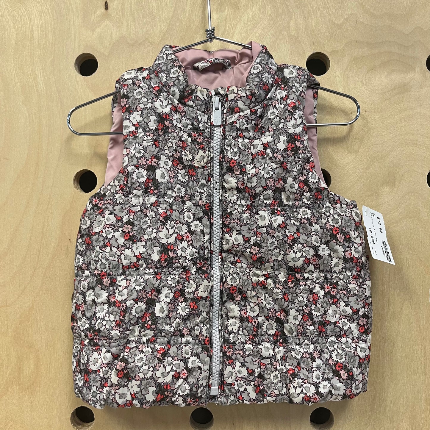Grey Floral Puffer Vest