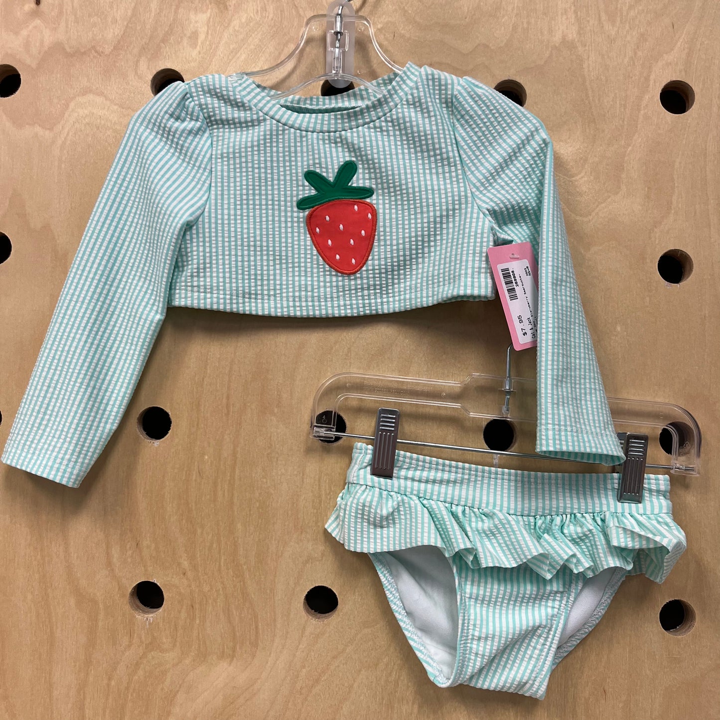 Blue 2pc. Strawberry Seersucker Swimsuit