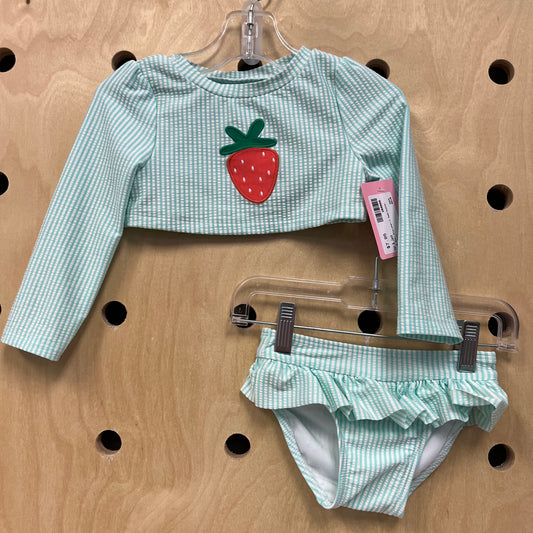 Blue 2pc. Strawberry Seersucker Swimsuit