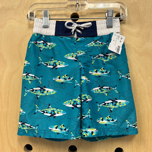 Teal Shark Swim Trunks