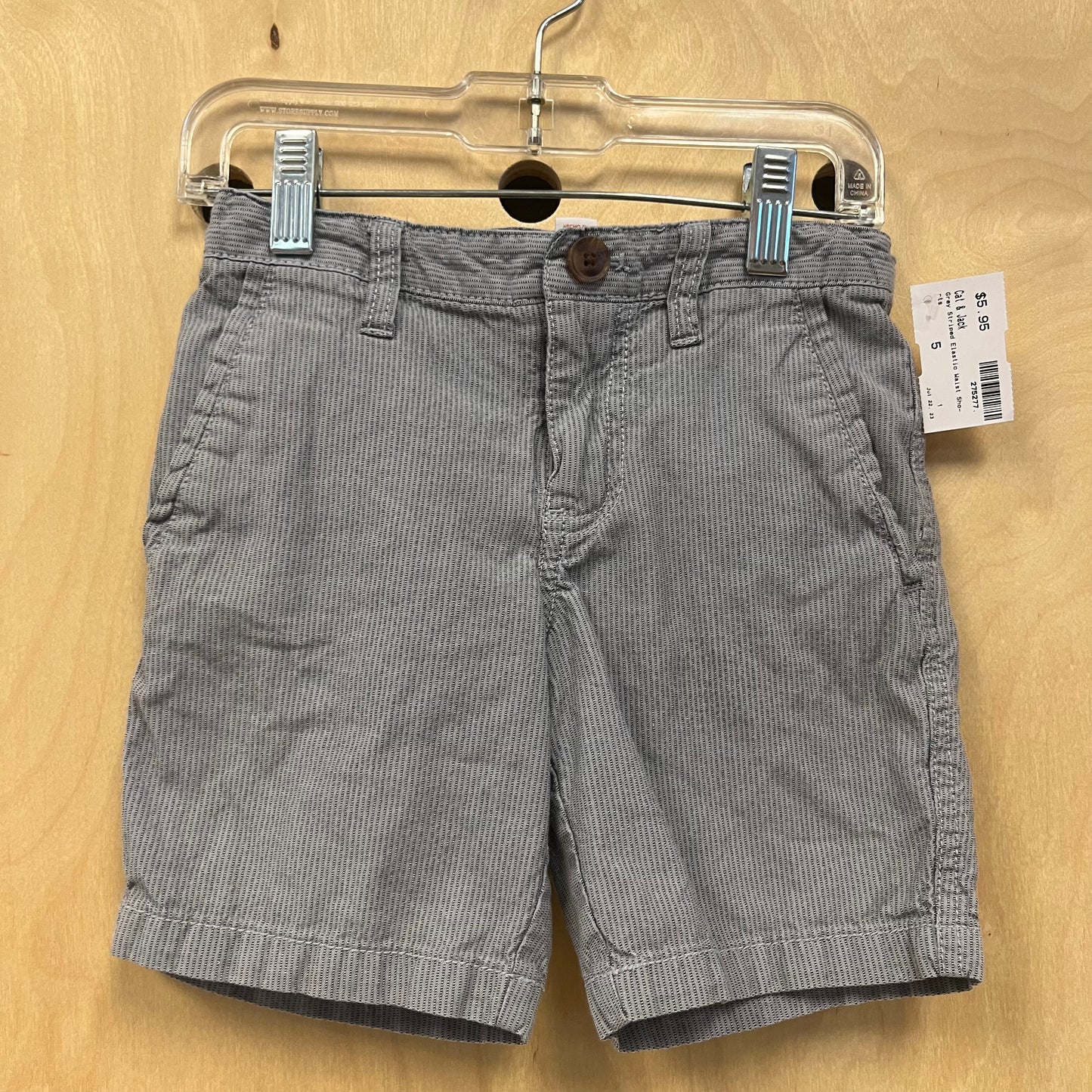 Grey Striped Elastic Waist Shorts