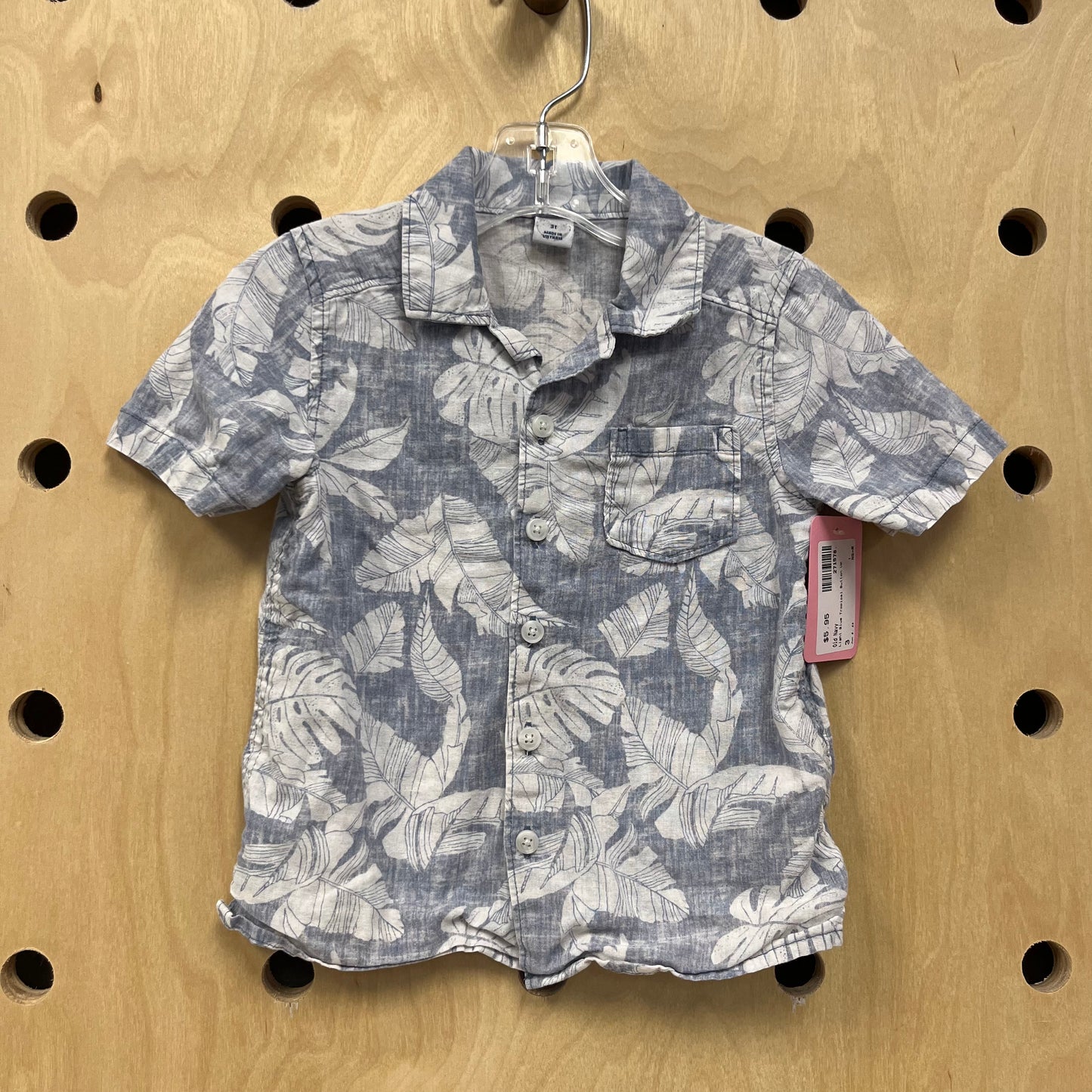 Light Blue Tropical Button Up