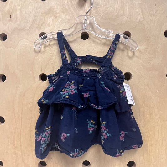 Dark Blue Floral Ruffle Tank Top