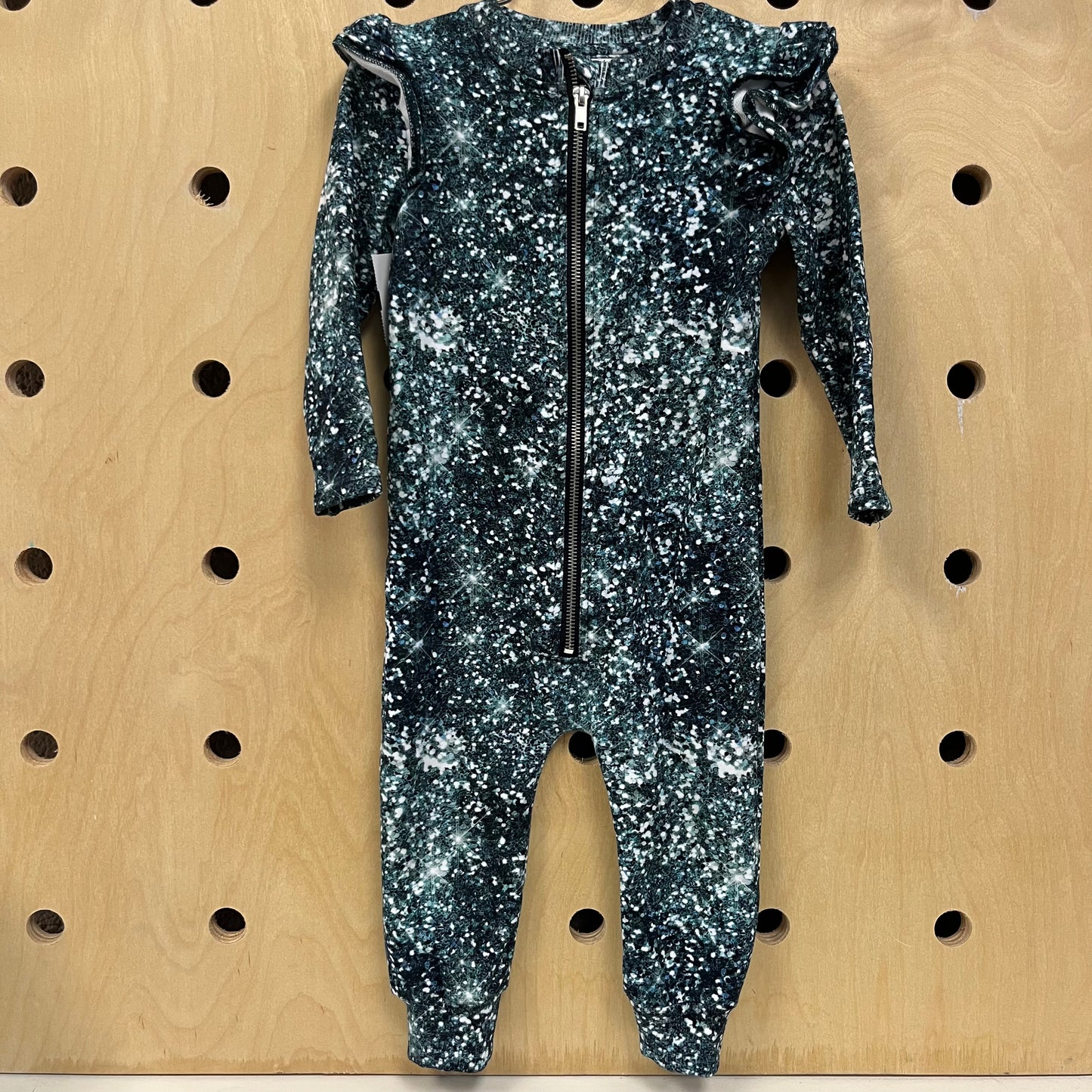 Blue Ruffle Shoulder Sparkle Romper