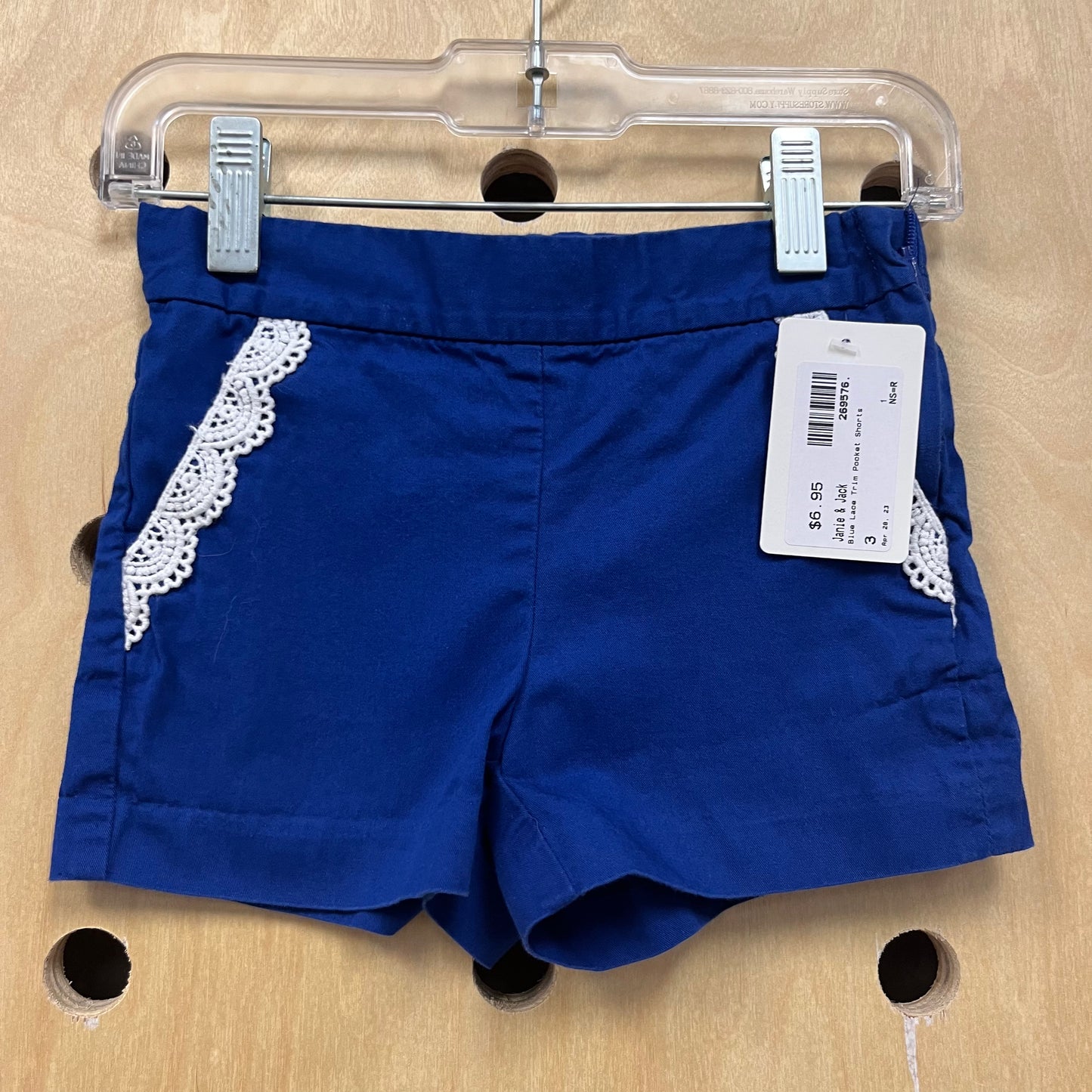 Blue Lace Trim Pocket Shorts