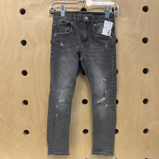 Grey Slim Distressed Denim