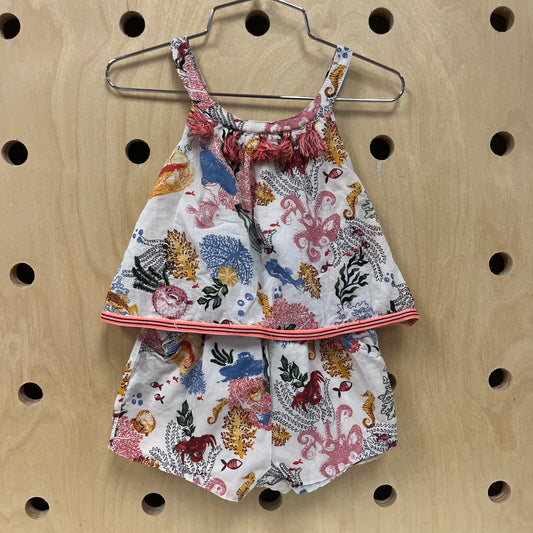 Coral Tassle Ocean Romper