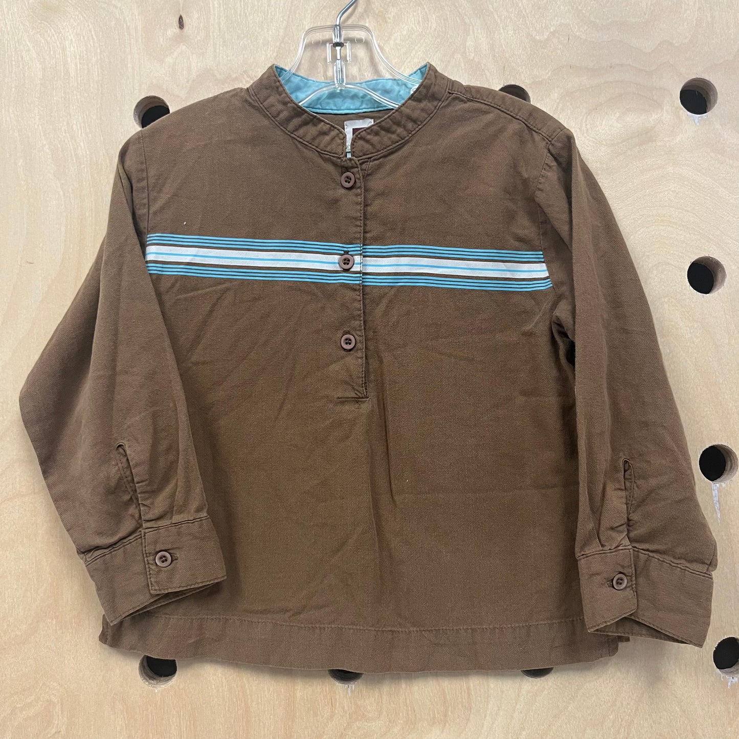 Tan+Teal Striped LS Henley