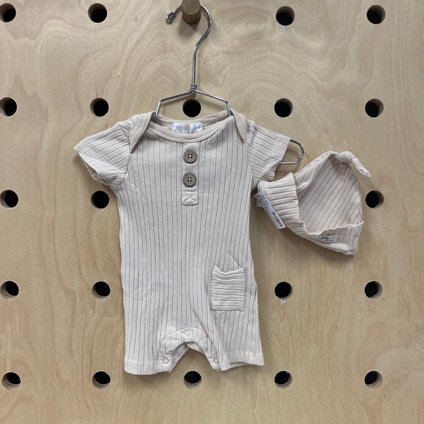 Beige Ribbed Romper & Hat