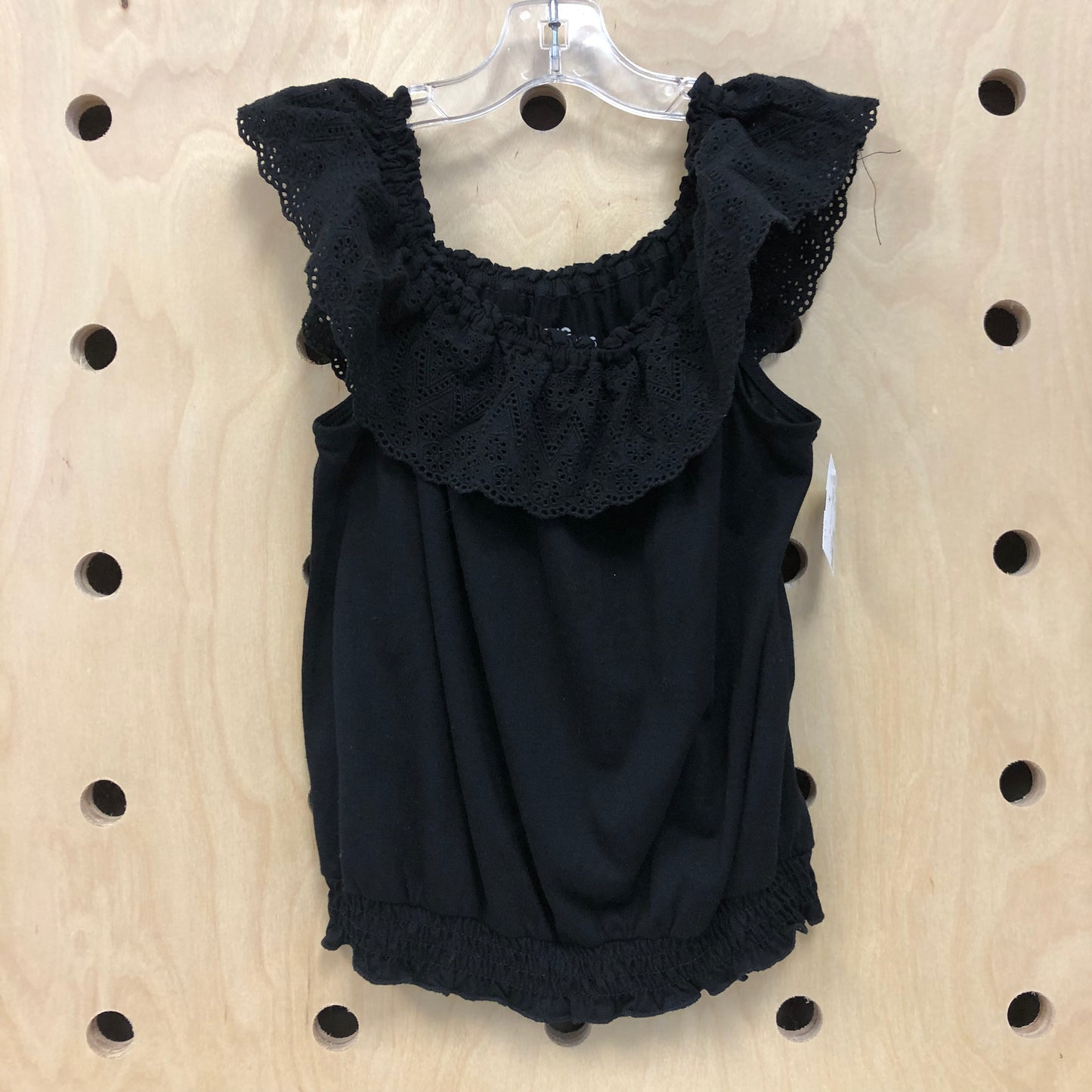 Black Eyelet Collared Top