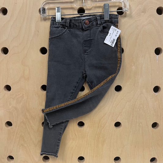 Grey Jeggings w/ Cheetah Print Stripe