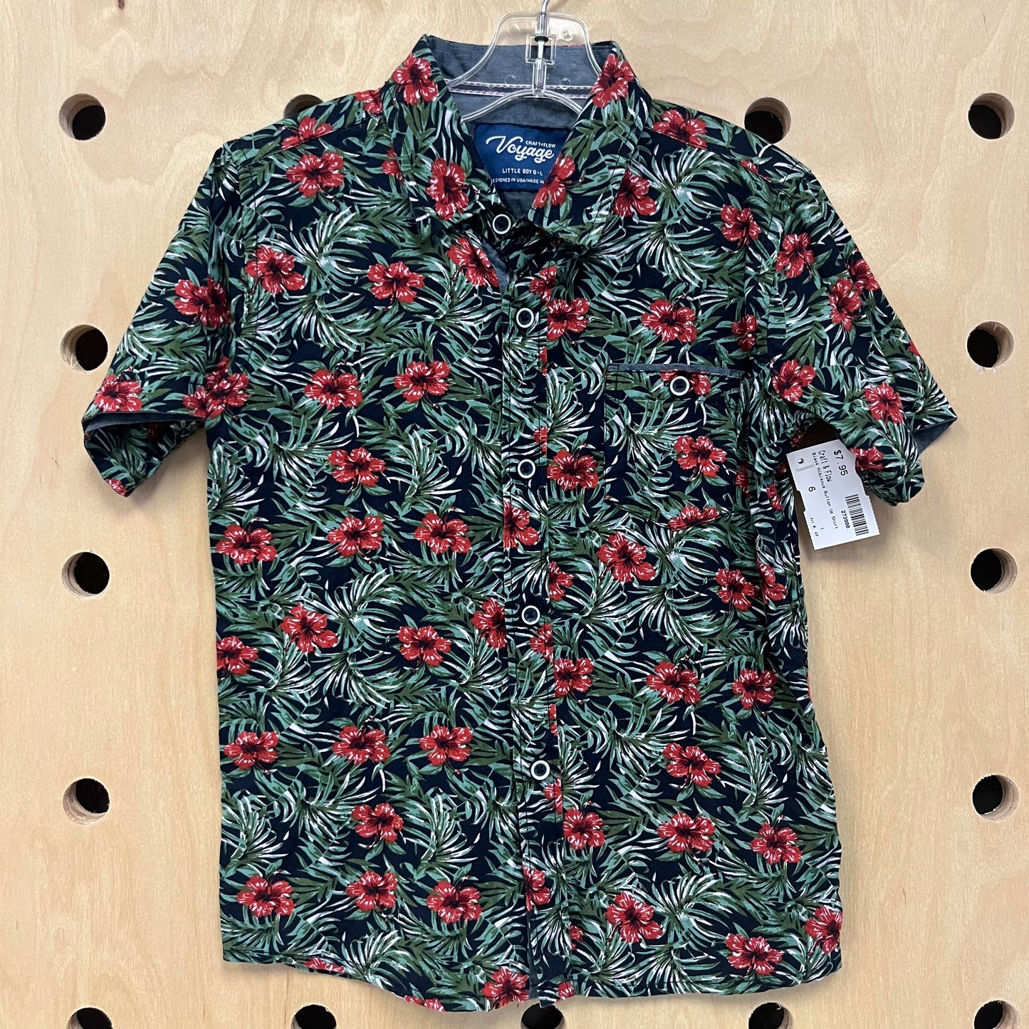 Black Hibiscus Button Up Shirt