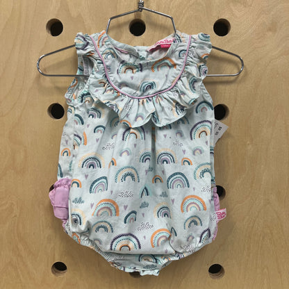 Lavender Striped Ruffle Romper
