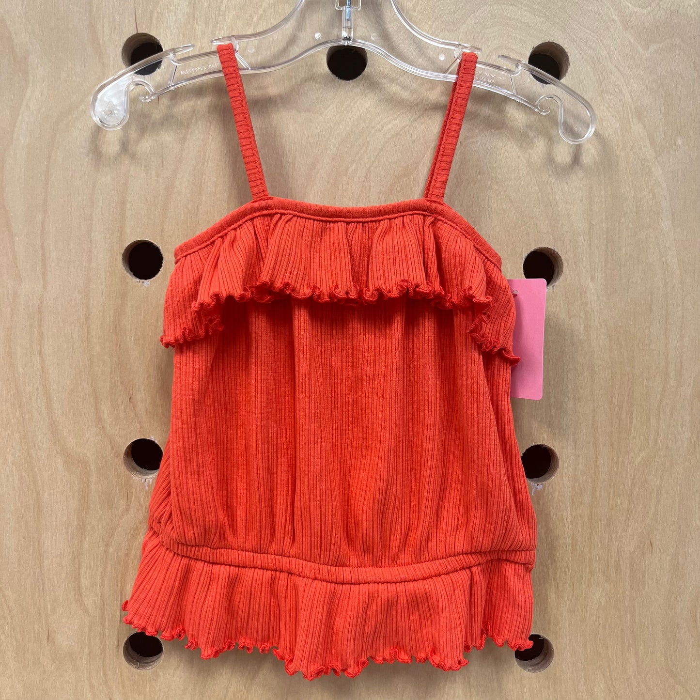 Orange Ribbed Ruffle Tank