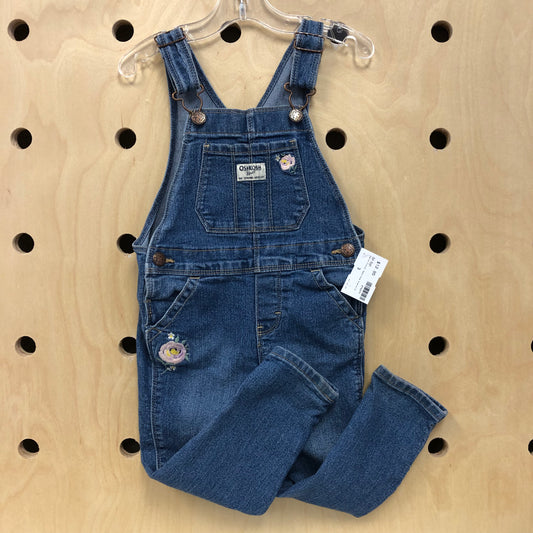 Denim Floral Applique Overalls
