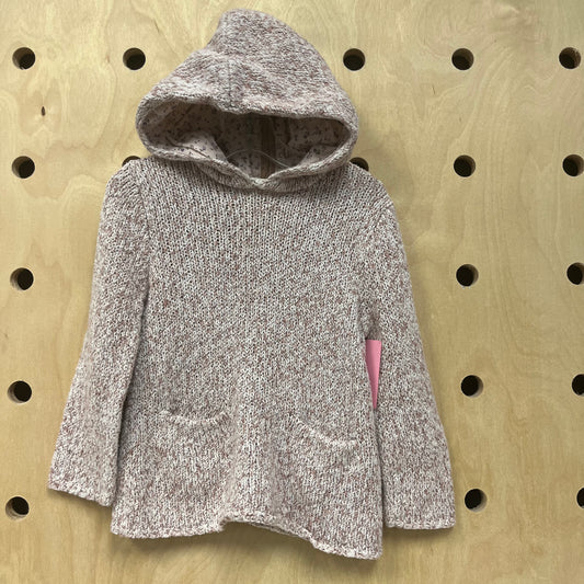 Pink Knit Hooded Pocket Sweater