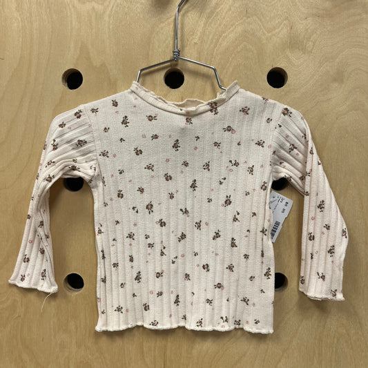 Cream Floral Lettuce Hem Knit LS