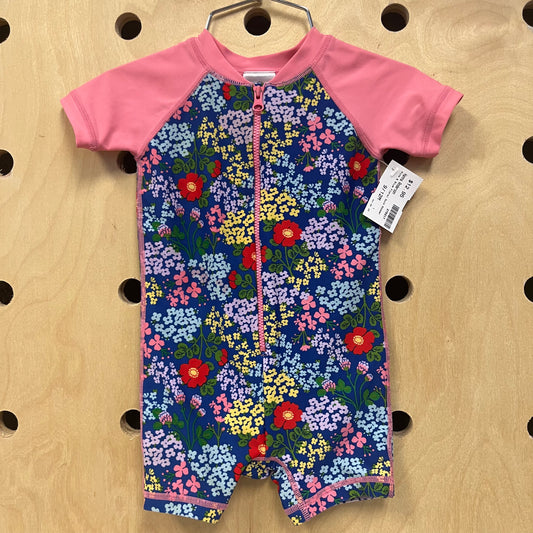 Pink & Blue Floral Swim Romper