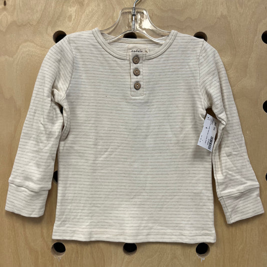 Cream Striped Henley Long Sleeve