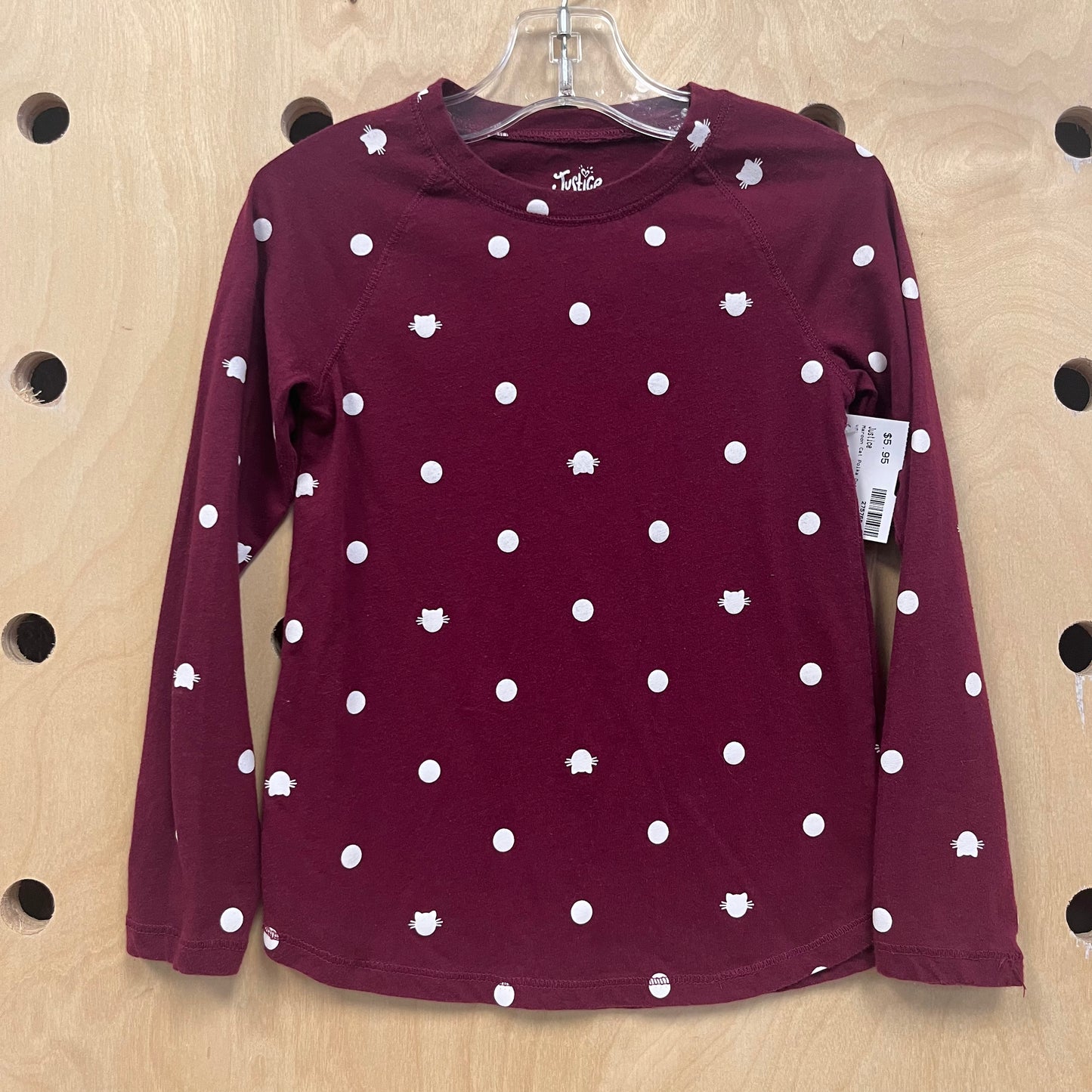 Maroon Cat Polka Dot Long Sleeve