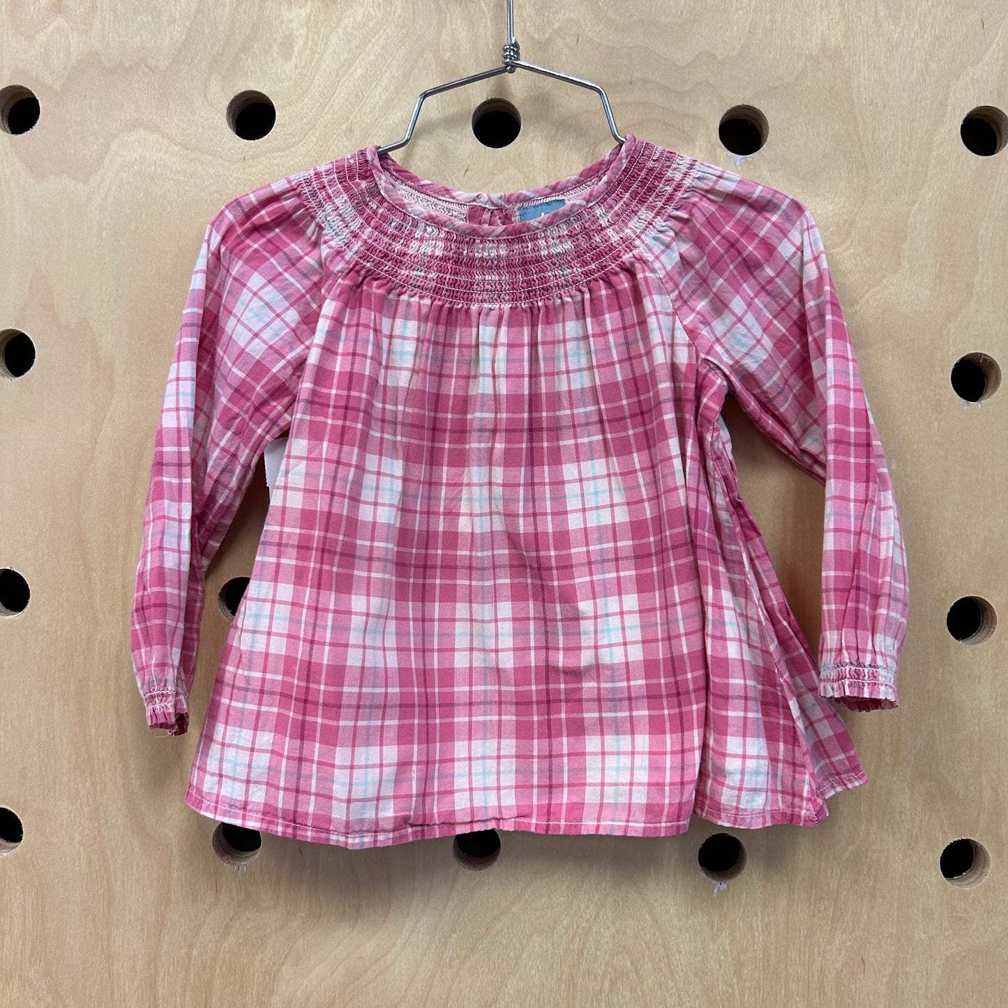 Pink Plaid Smocked Top
