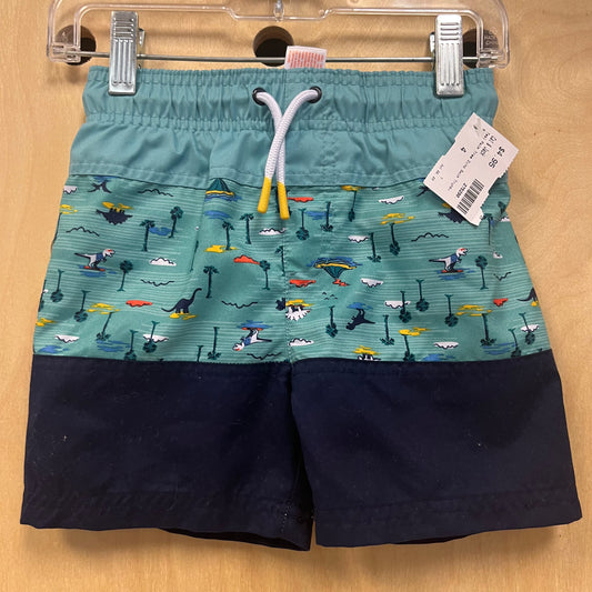 Teal Palm Tree Dino Swim Trunks