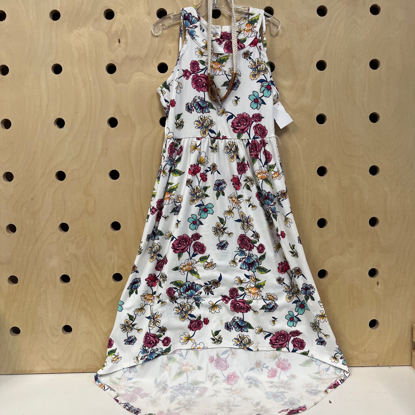 White Floral Belted Dress
