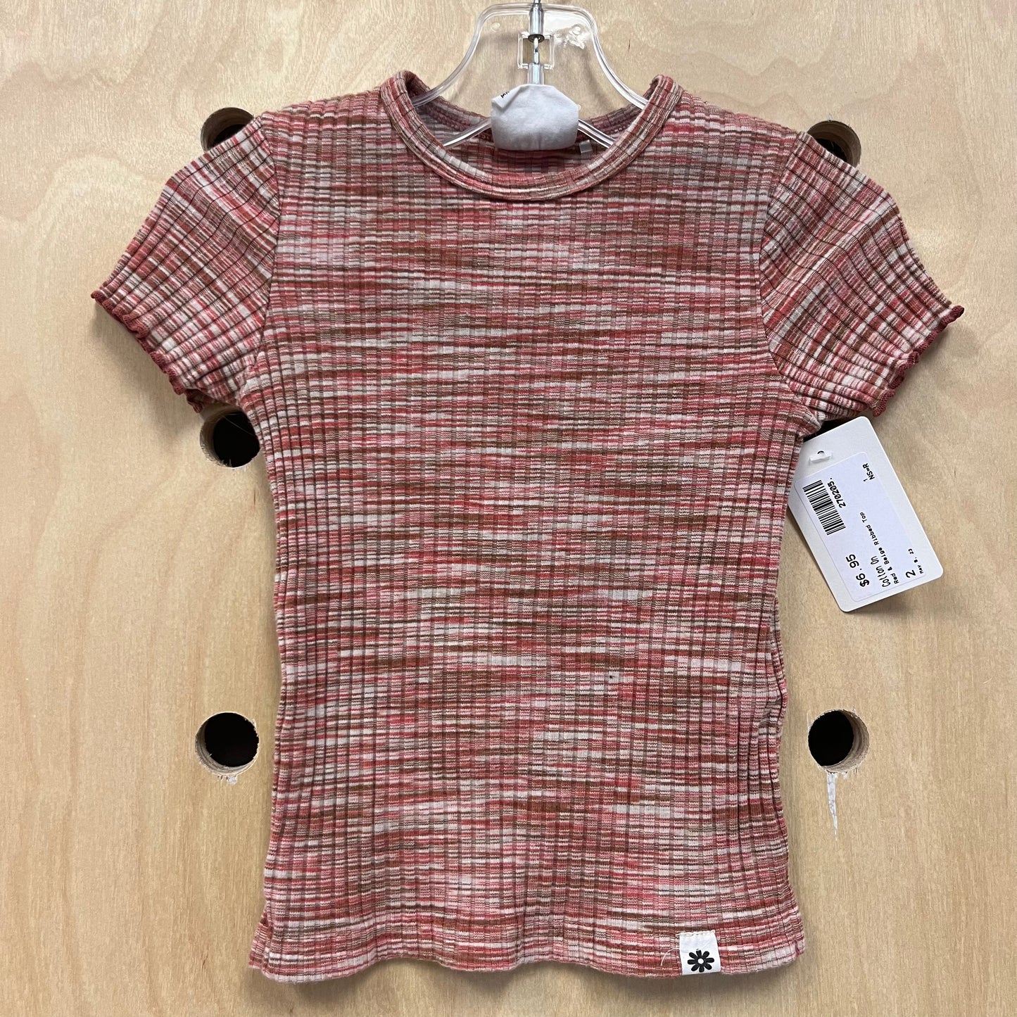 Red & Beige Ribbed Top