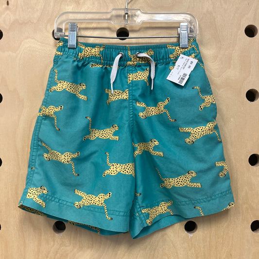 Teal Cheetah Swim Trunks