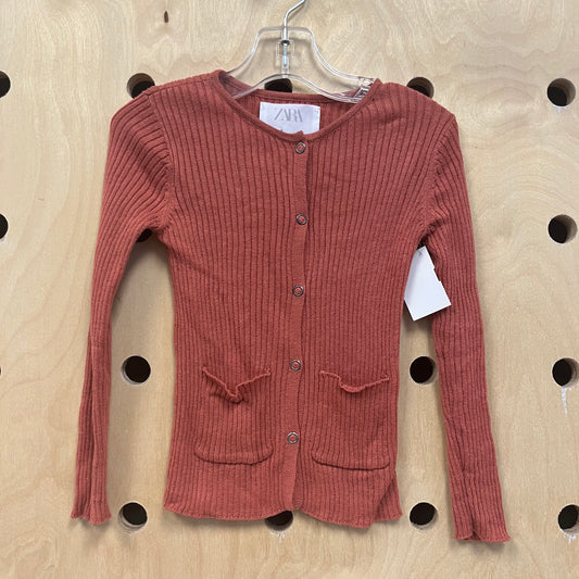 Terracotta Ribbed Snap Cardigan