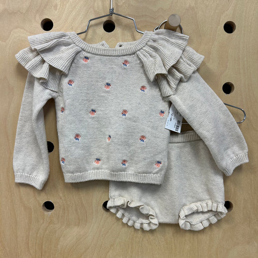 Beige Floral Knit Set