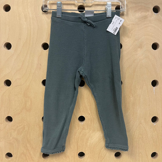 Green Waffle Knit Stretch Pants