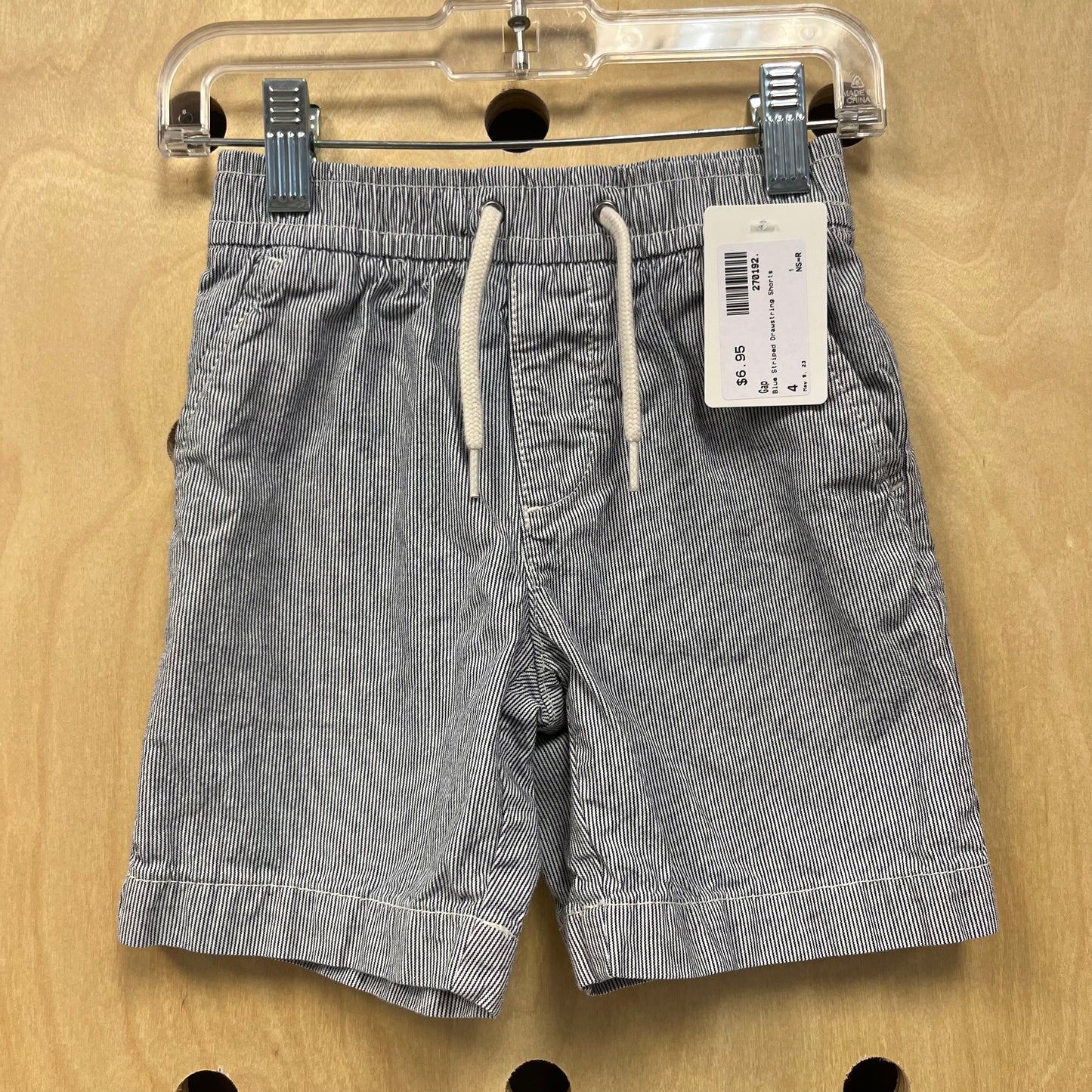 Blue Railroad Stripe Drawstring Shorts