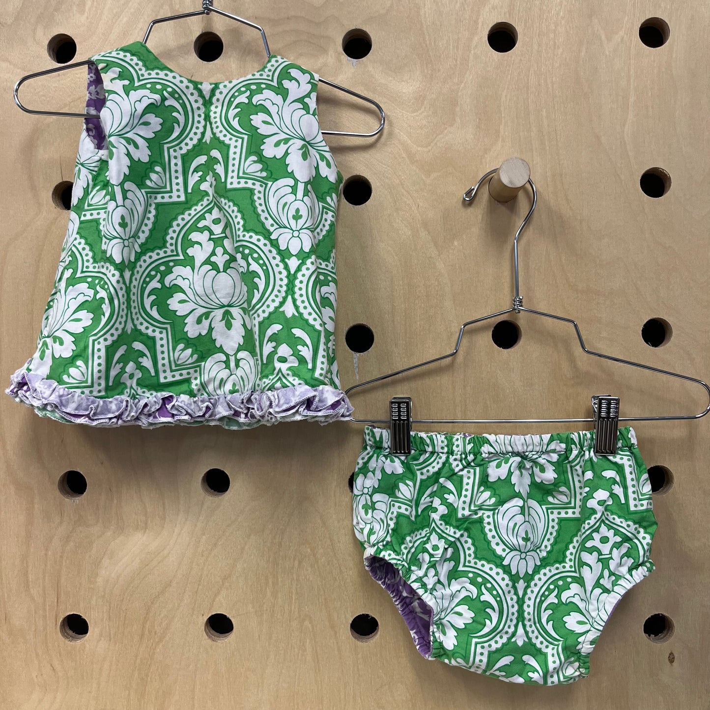 Purple & Green Demask Reversible Outfit