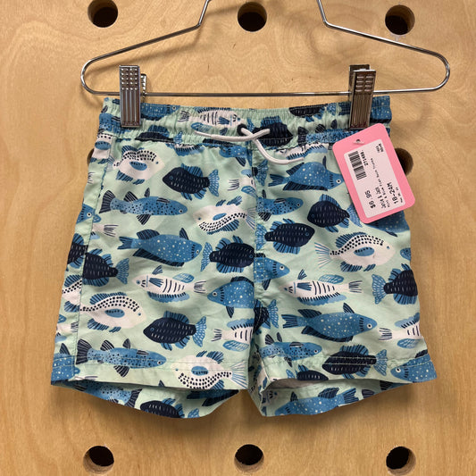 Mint & Blue Fish Swim Trunks
