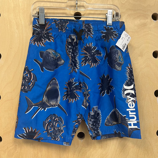 Blue Shark Palm Tree Swim Trunks NEW