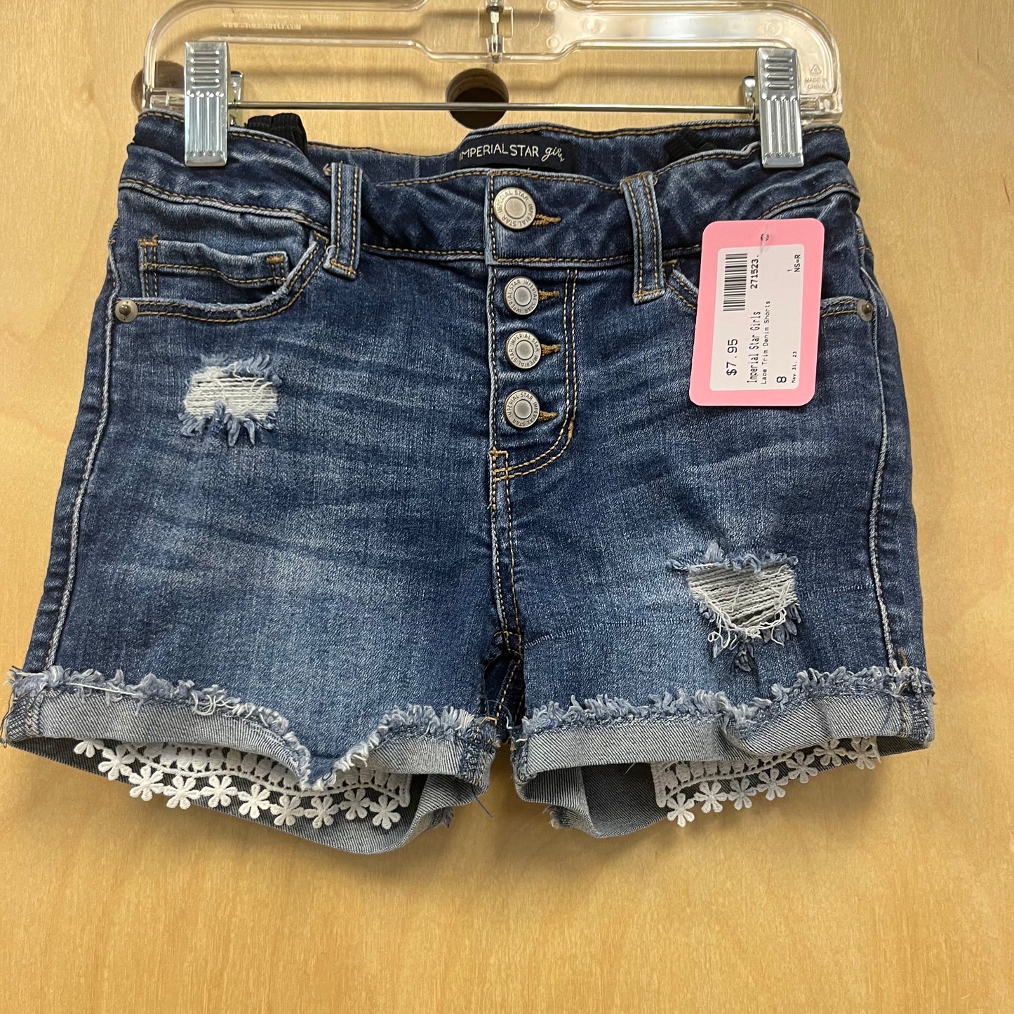 Lace Trim Denim Shorts