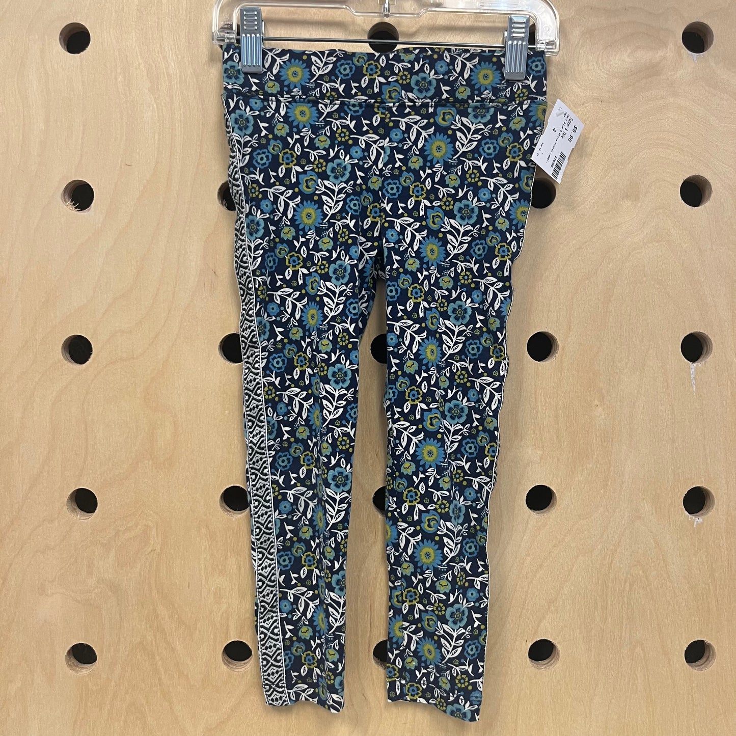 Dark Blue & White Floral Leggings