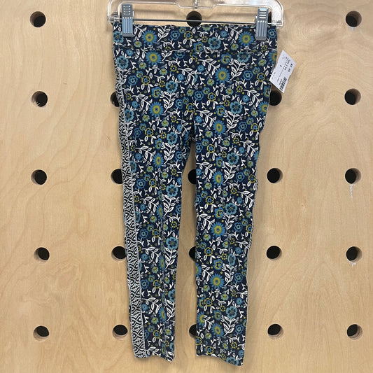 Dark Blue & White Floral Leggings