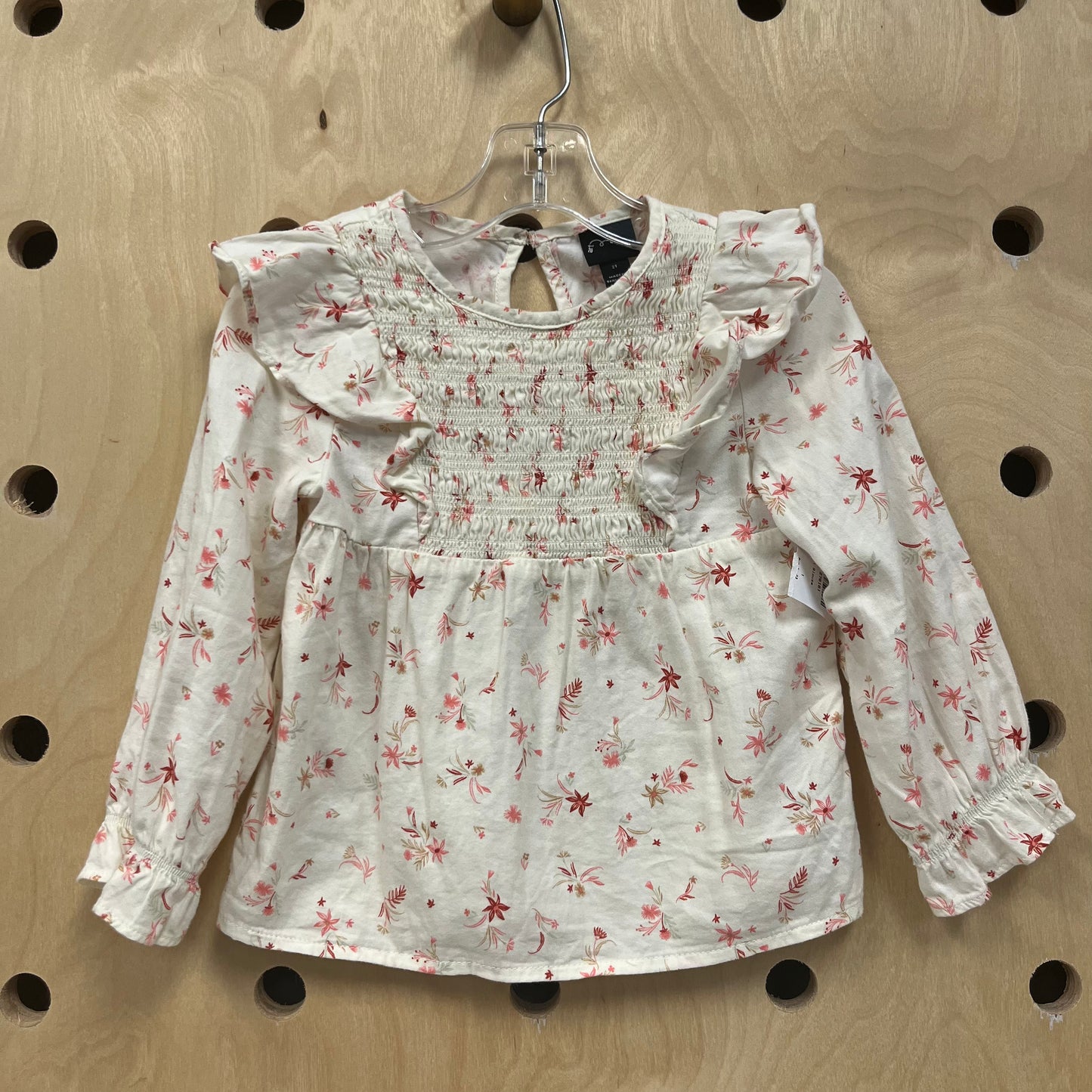 Cream & Pink/Red Floral Blouse
